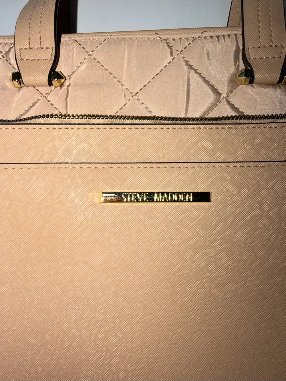 Steve Madden BSpace Quilted Laptop Work Tote Bag/soft blush pink/cream colorway.